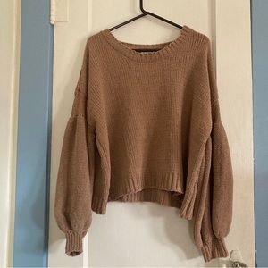 Chunky Knit POL Sweater, Camel Tan with Balloon Sleeves, Women's S